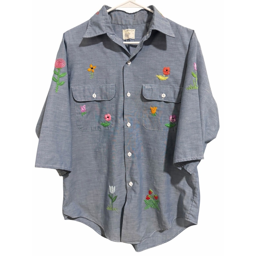 Vintage 70's JC Penny's Big Mac Chambray Denim Button Up Shirt Size Medium?
